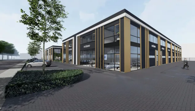 Bedrijfspanden die zijn ontwikkeld aan de Bosschendijk in Oudenbosch door Van der Meijden Vastgoed. Dit zijn visualisaties van dat project.