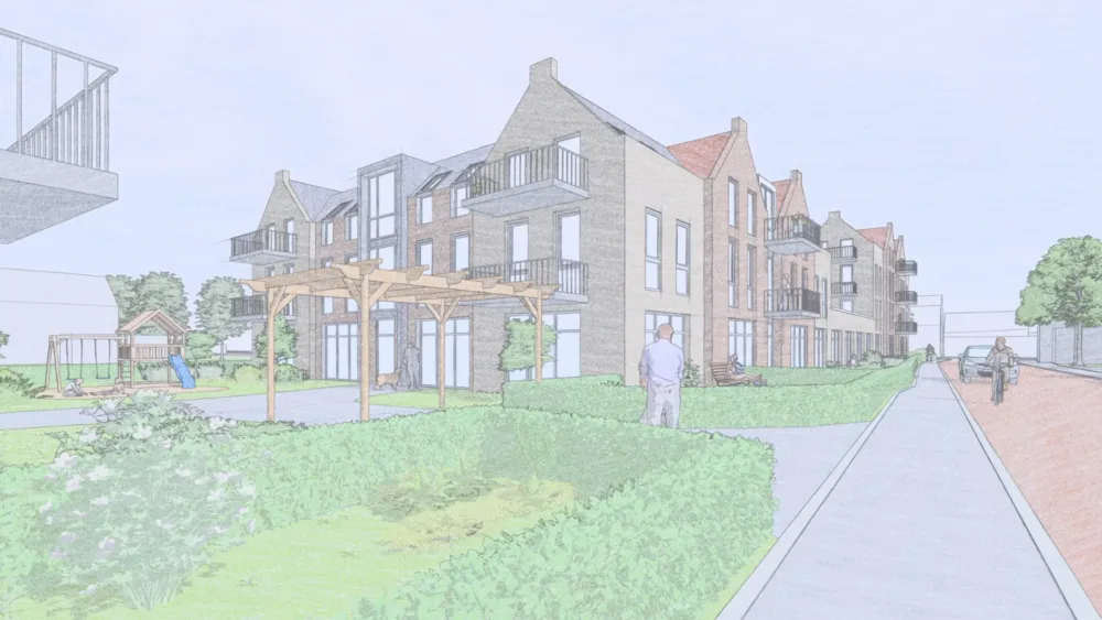 Een schets van nog te ontwikkelen woningen die Van der Meijden Vastgoed gaat ontwikkelen in Driebruggen.