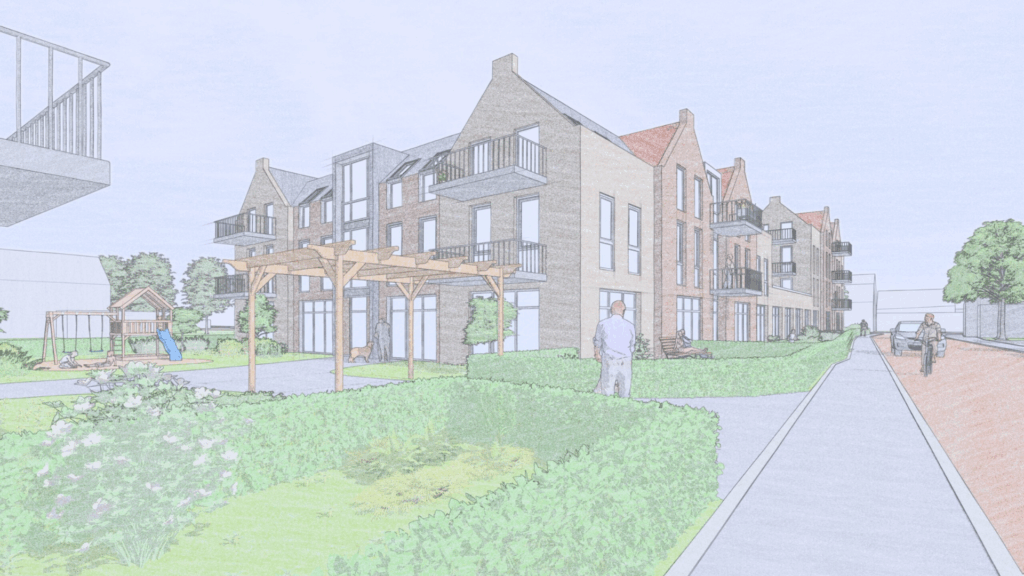 Een schets van nog te ontwikkelen woningen die Van der Meijden Vastgoed gaat ontwikkelen in Driebruggen.