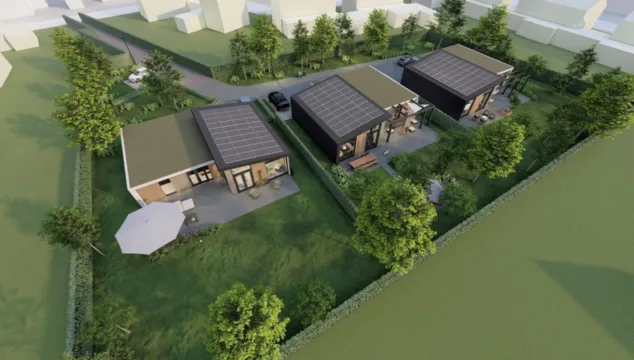 Afbeelding van 3 villa's die van der Meijden Vastgoed heeft ontwikkeld aan de Margrietlaan in Bennekom.